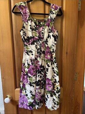 Speed Control White Sundress with Purple Floral Print
